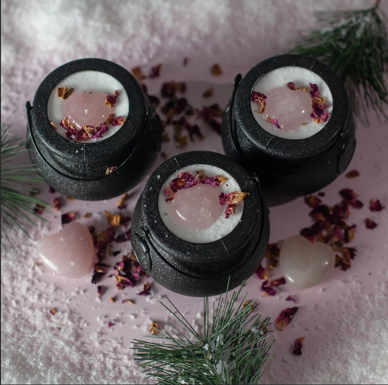 Love Spell Quartz with Rose Quartz Heart Bath Bomb