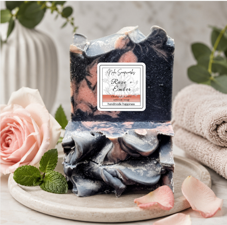 Rose + Ember - Charcoal & Rose Clay Soap - 5oz